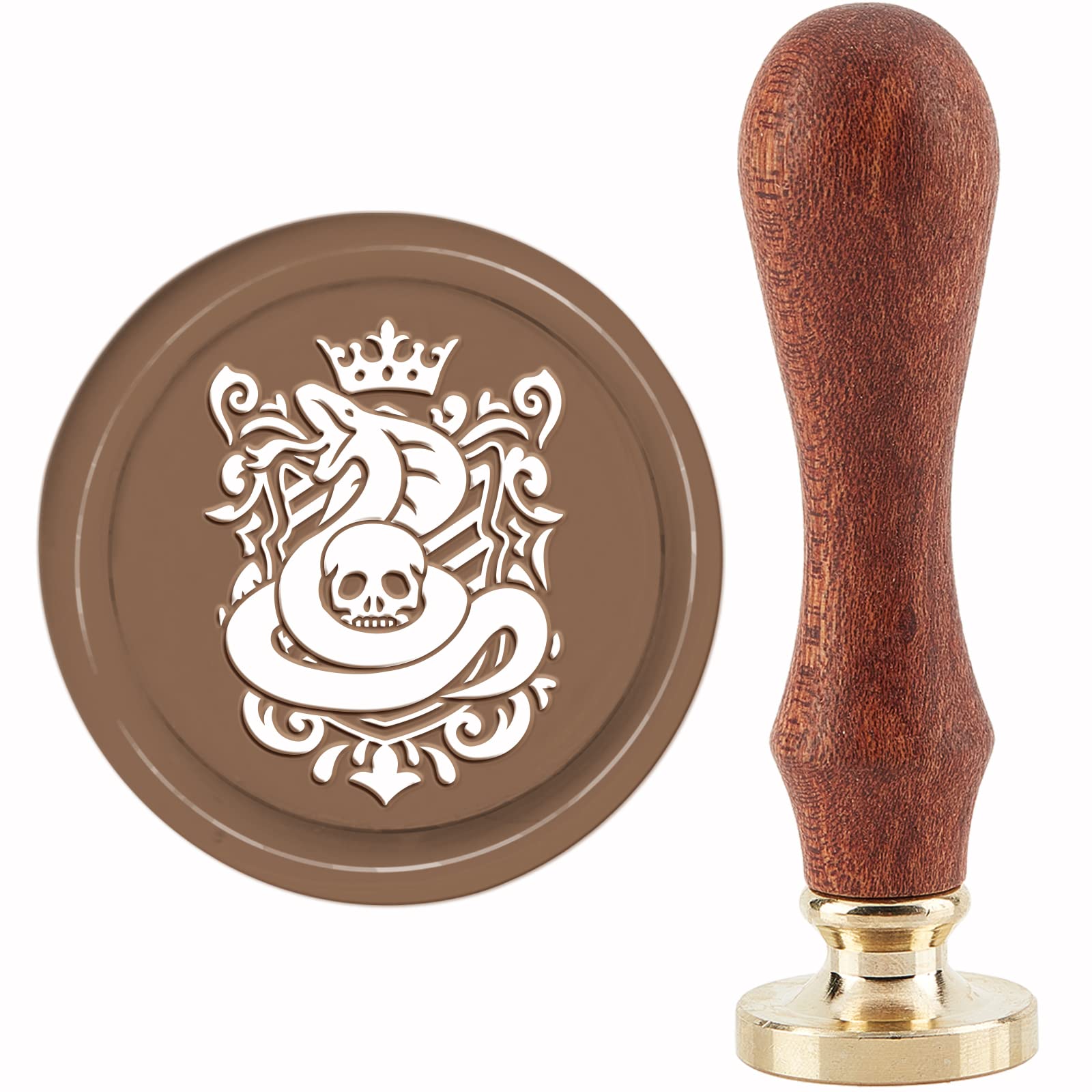 CRASPIRE Wax Seal Stamp Snake and Skull Sealing Wax Stamps Baroque 30mm/1.18inch Removable Brass Head Sealing Stamp with Wooden Handle for Invitations Cards Valentine's Day Gift Wrap