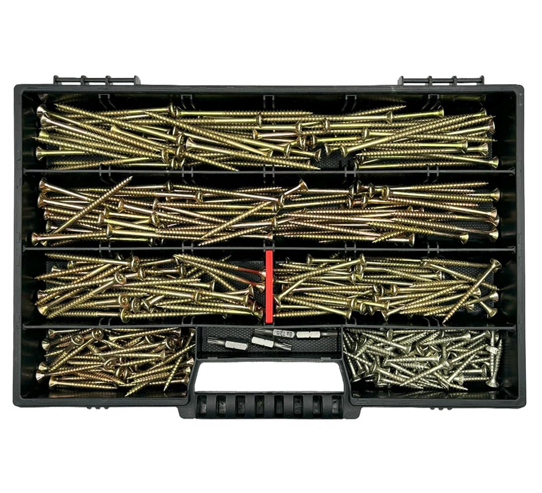 FRACKMANN Schraubenset 320 Teile – Torx Holzschrauben & Spanplattenschrauben – 4x30 bis 4,5x80 mm – inkl. 4 Bits & Sortimentskoffer – Made in Germany