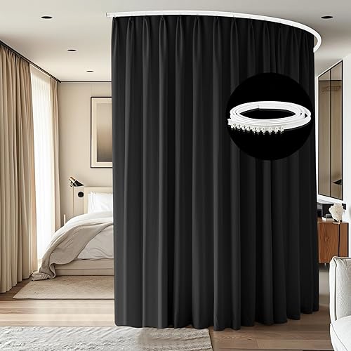 Miniatura 18 de Divisor de habitación con rieles para cortinas montadas en el techo, juego extra ancho de rieles flexibles para cortinas opacas para dormitorio