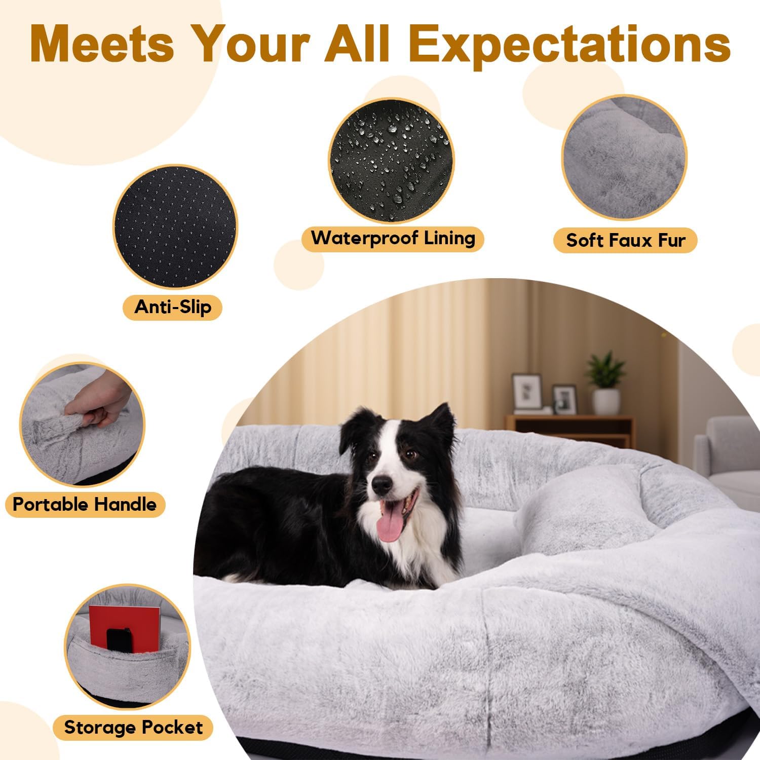 IVY&LANE Human Dog Bed for Adult,Human Sized Dog Bed for People Giant Bean Bag 71"x45"x14",Washable Faux Fur Orthopedic Nap Beds with Blanket and Pillow,Grey