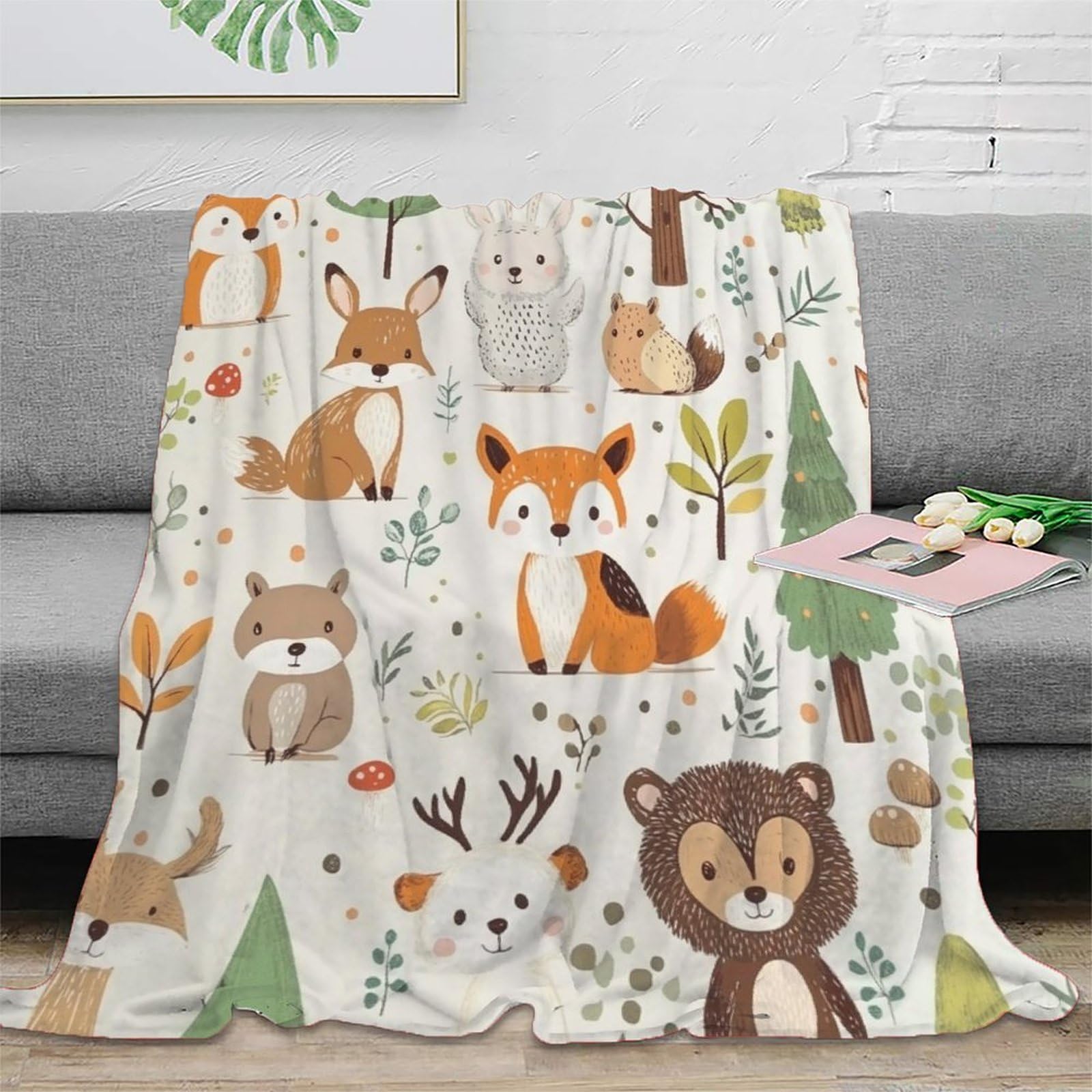 Couverture douce animaux forêt pour stopper le froid nocturne des enfants et adultes