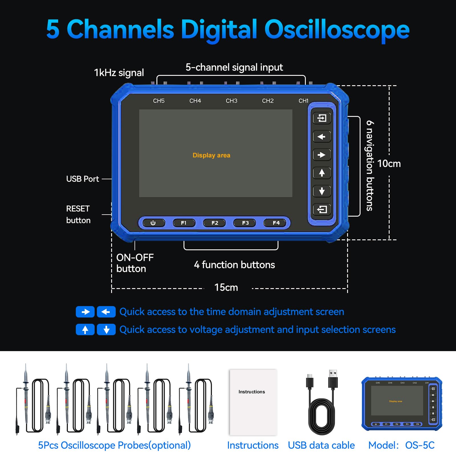Tragbares Oszilloskop mit WIFI: Handheld Oscilloscope Zusatzsonde, 5 Kanal Digitaloszilloskop für Elektronik, KFZ und Multimeter Anwendungen Portable Handheld Five Channel Oscilloscope