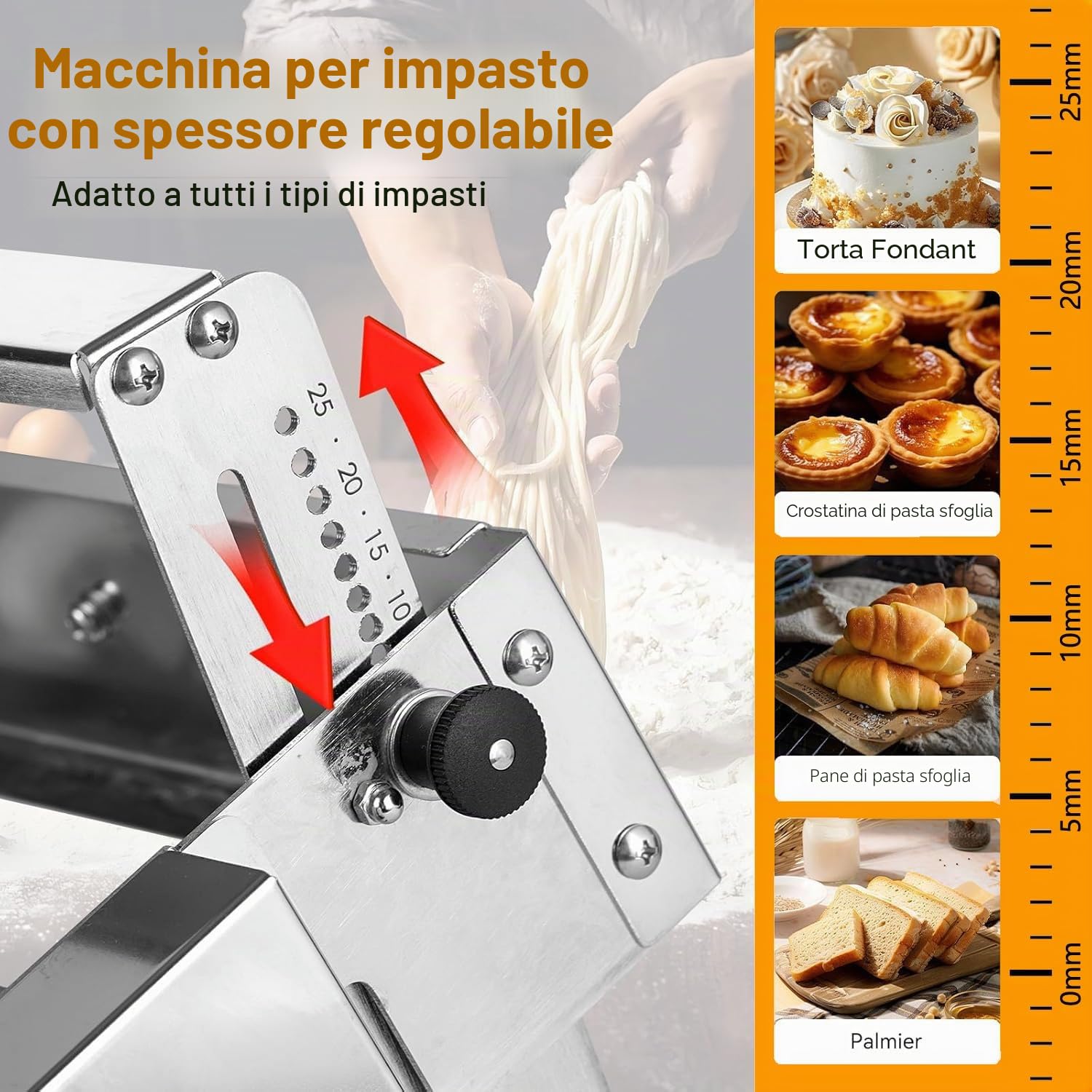 Sfogliatrice Professionale Pieghevole, a Manovella, per Aumentare L'Efficienza dei Croissant, Cucine Domestiche e Piccole Panetterie, Spessore Regolabile, per Croissant, Pasta Sfoglia B400