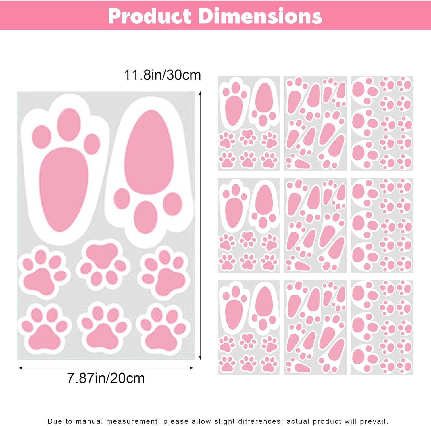 9 Sheets Bunny Footprints Stickers for Floor, Bunny Footprints Feet Floor Clings Cute Rabbit Paw Print Decals for Easter Party Game Egg Hunt Game Home Wood Floor Wall Window Decorations