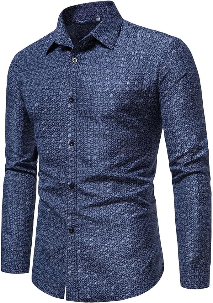 Men's Printed Dress Shirts Slim Fit Long Sleeve Button Down Shirts Stylish Casual Business Dress Shirt