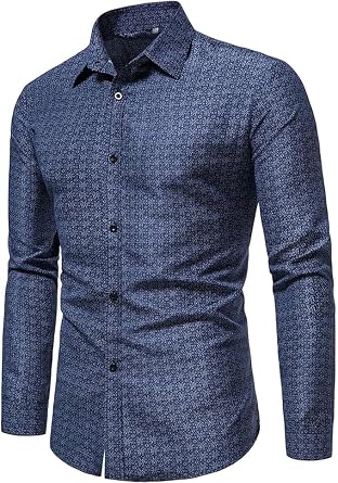 Mens Printed Dress Shirts Slim Fit Long Sleeve Button Down Shirts Stylish Casual Business Dress Shirt