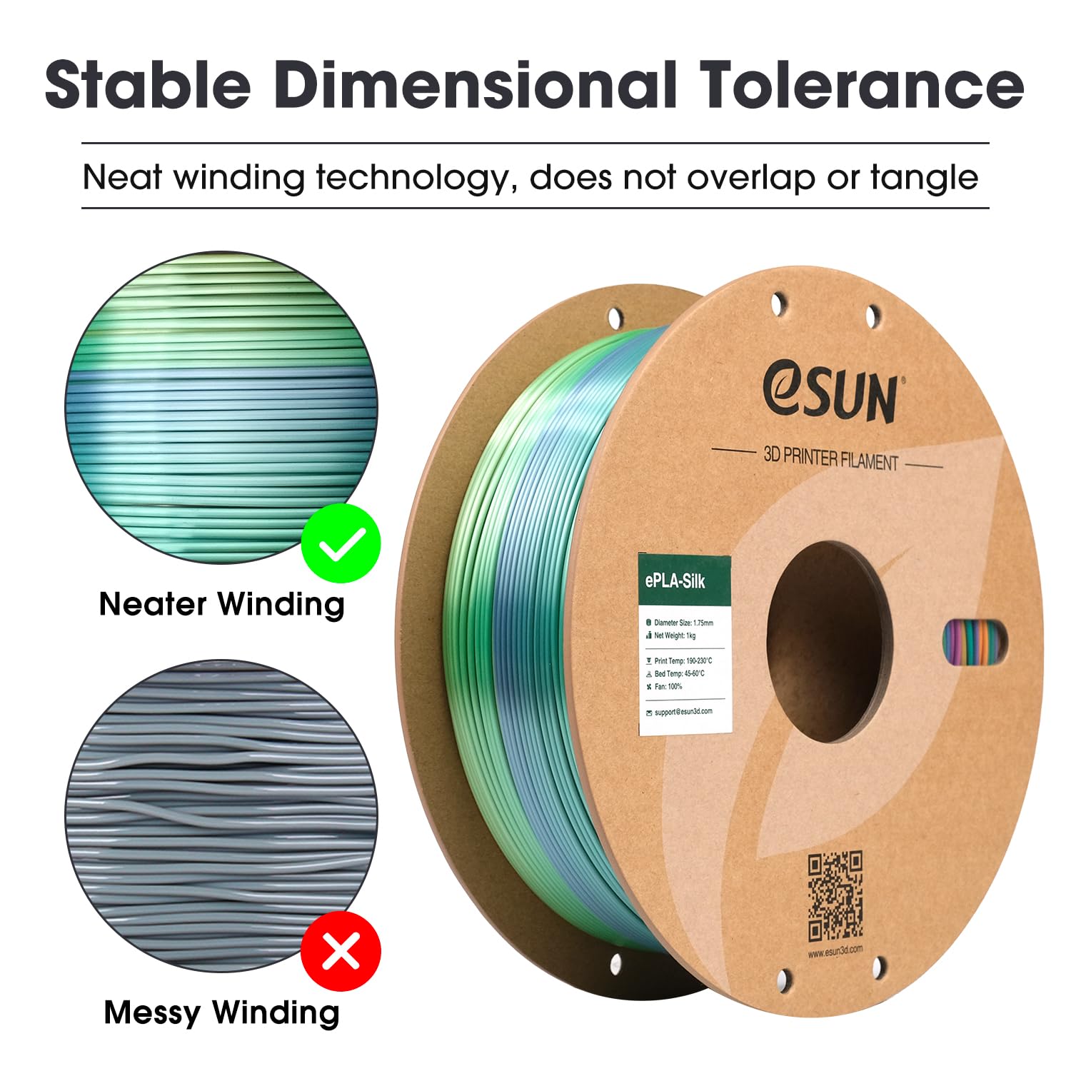 eSUN Silk Rainbow PLA Filament 1.75mm, filamento setoso multicolore per stampanti 3D PLA, colore sfumato che cambia bobina da 1KG (2.2 LBS) per stampanti 3D, Corallo Arcobaleno