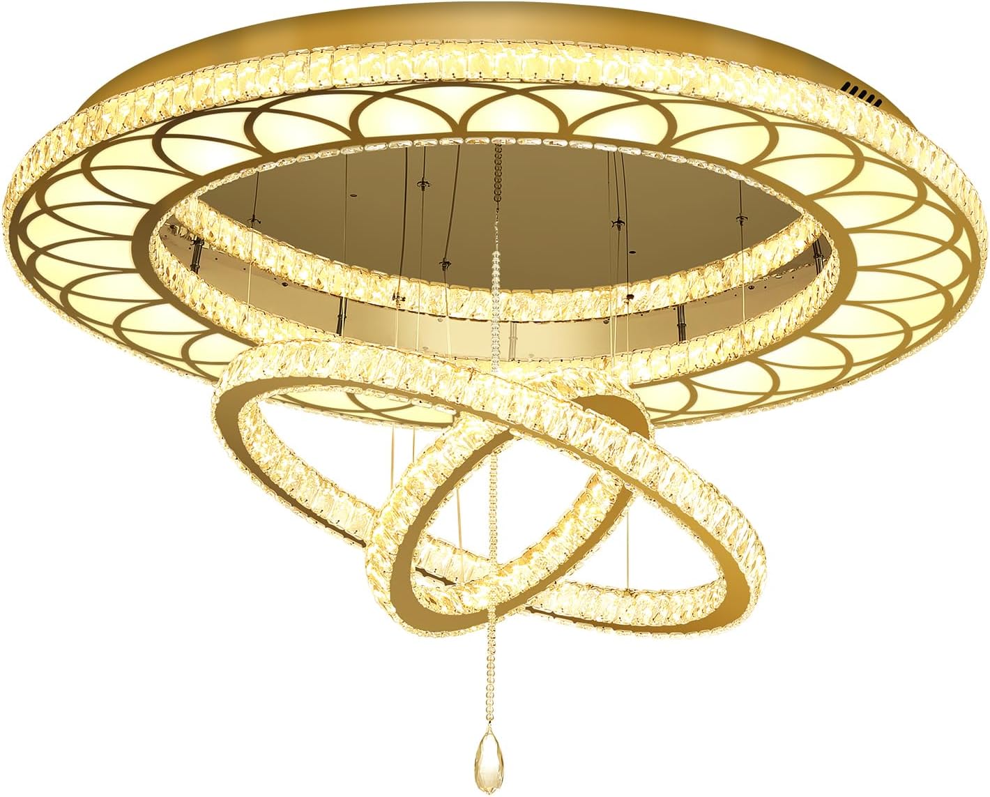 Flashing God 40" Modern Crystal Chandelier,Gold Round Crystal Ceiling Light Fixture,LED Dimmable Ring Pendant Light Flush Mount Chandeliers for Living Room,Dining Room,Bedroom