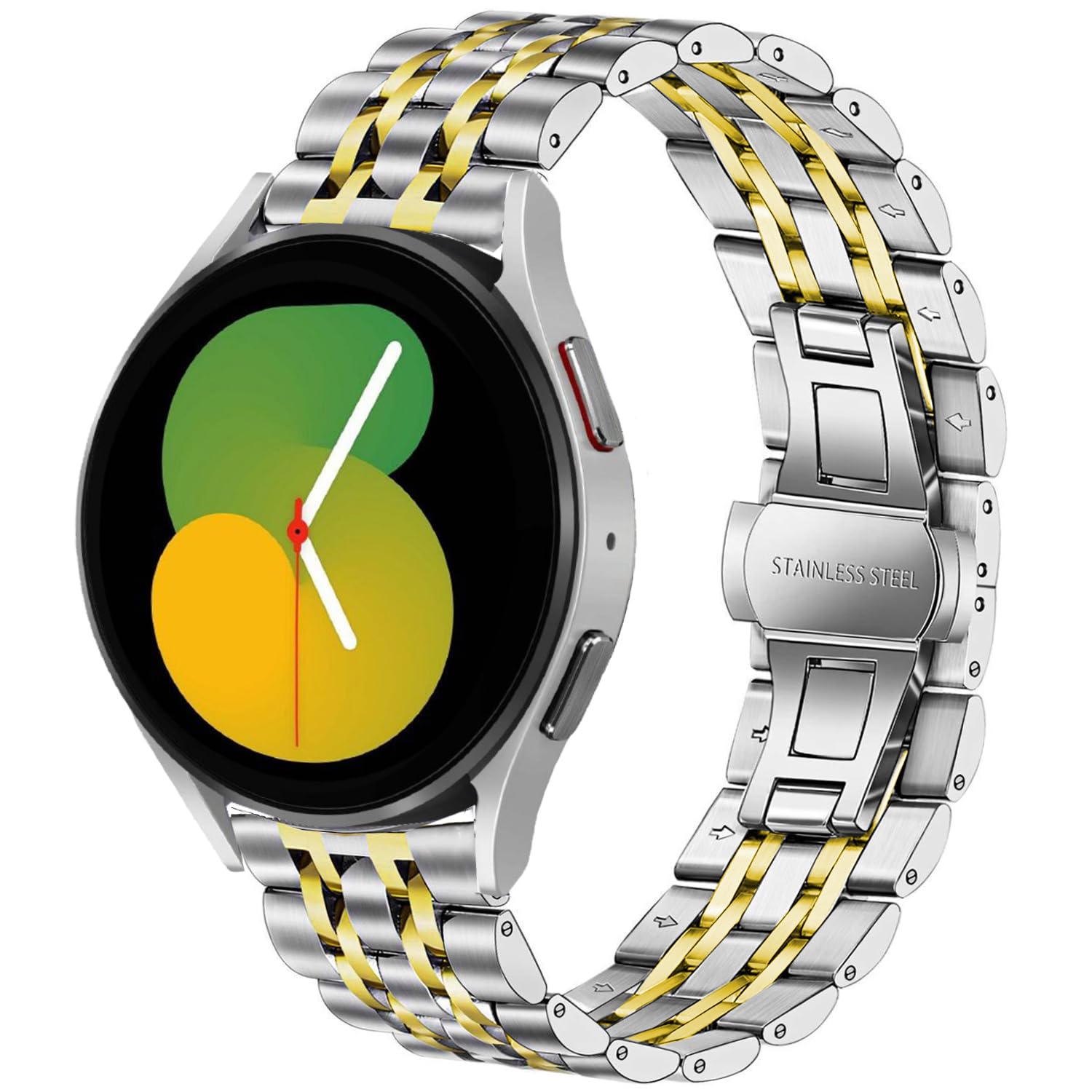 DEALELE Bands Compatible with Galaxy Watch 6/6 Classic / 5/5 Pro/Galaxy Watch 4/4 Classic/Galaxy 3 41mm, 20mm Solid Stainless Steel Metal Replacement Strap for Women Men (Silver-gold)