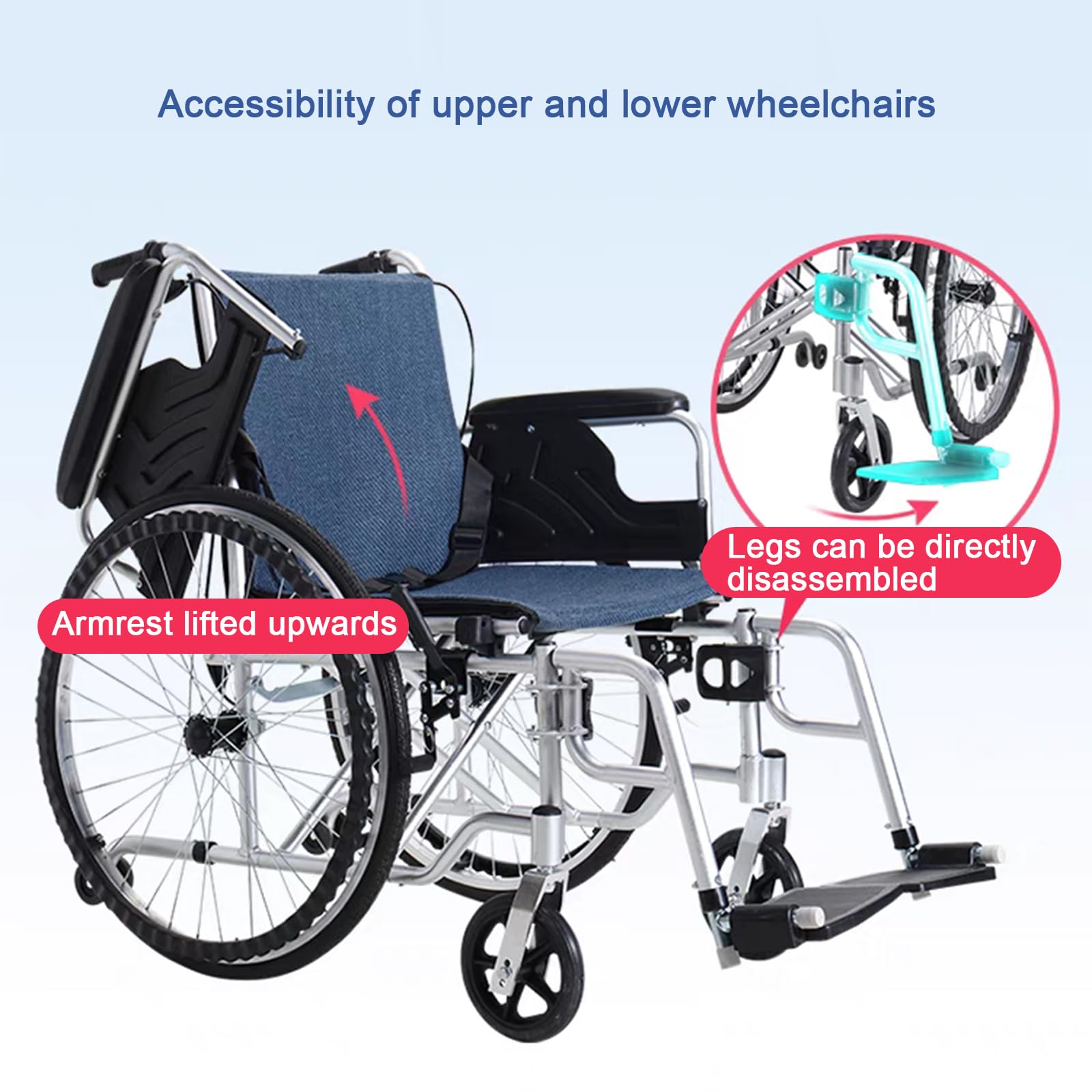 Sedia a rotelle Pieghevole - Carrozzina disabili ad autospinta,Sedia A Rotelle Pieghevole Leggera in Alluminio,Sedia a rotelle da transito,Sedile 45cm