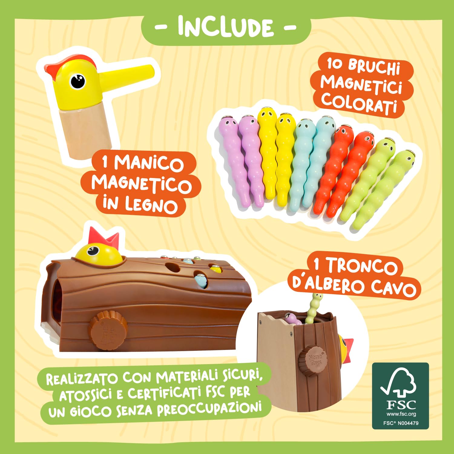 Nene Toys Picchio Piccolino – Giocattolo Educativo Magnetico per Bambini di 2+ Anni – Migliora Le Abilità Motorie Fini e Il Riconoscimento dei Colori – Gioco Bambini Bambine 2 3 Anni [Nuova Versione]