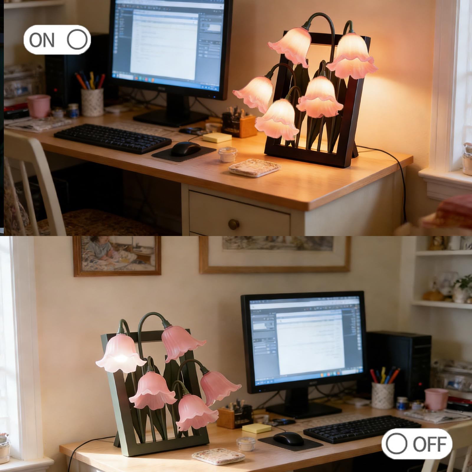 Kwiatowa lampa stołowa, 5 lampek nocnych z konwalią, 3 kolory, temperatura, kawaii, lampka nocna, ramka na zdjęcia, lampa biurkowa, lampka do czytania do sypialni, salonu, oświetlenie otoczenia