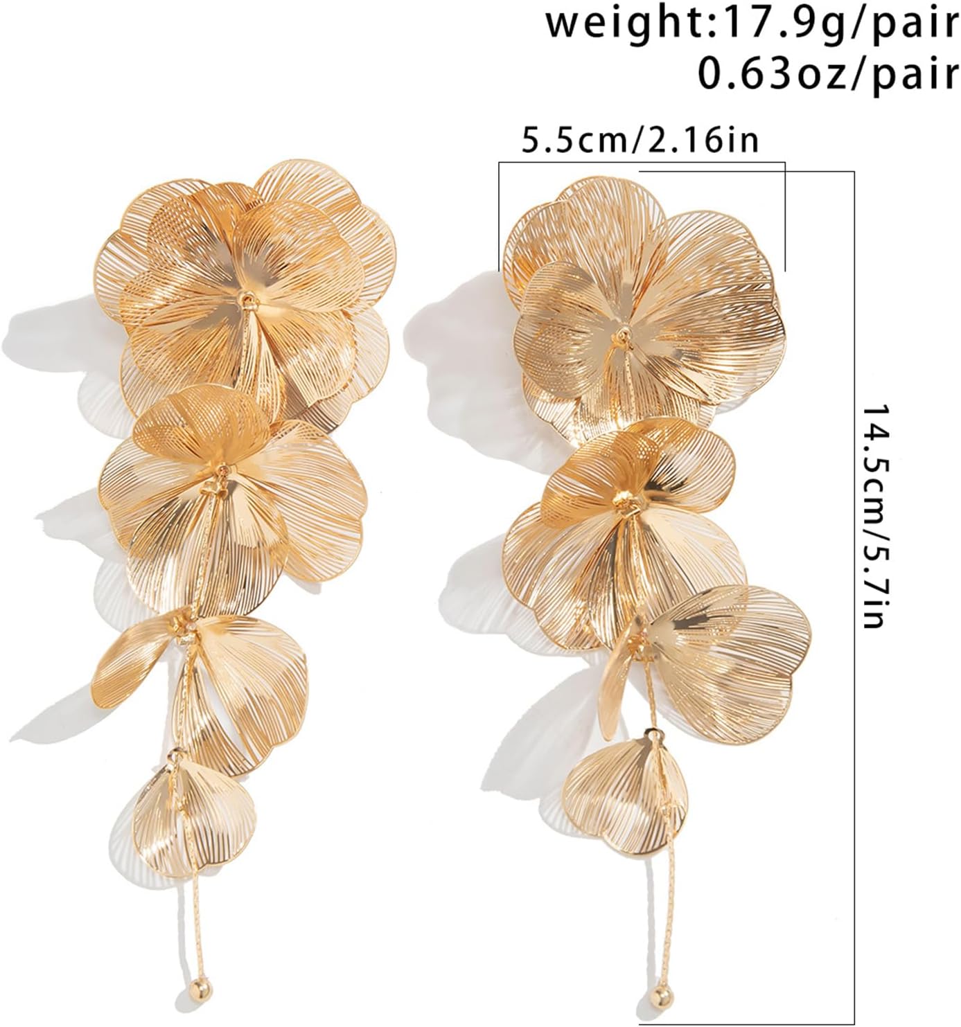 Gold Statement Flower Earrings,Chunky Punk Bunch Dangle Ginkgo Biloba Leaf Tassel Earrings Large Metal Drop Ear Bohemian Layered Petal Floral Jewelry for Women - Image 6