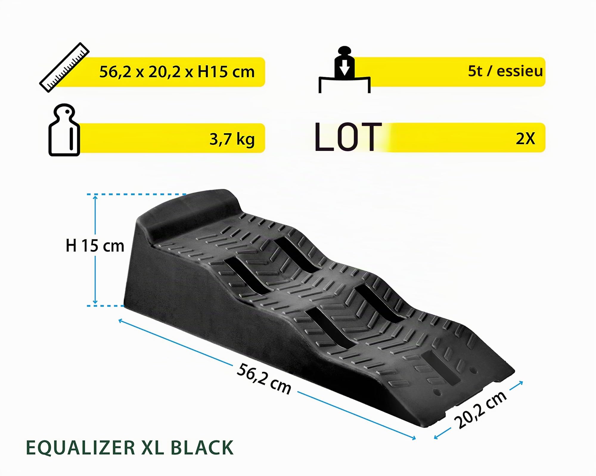 BRUNNER 7110103N.C03 Lot de 2 Cales de Niveau Equalizer XL Black pour Camping-Car, Caravane, sans Sac, Noir