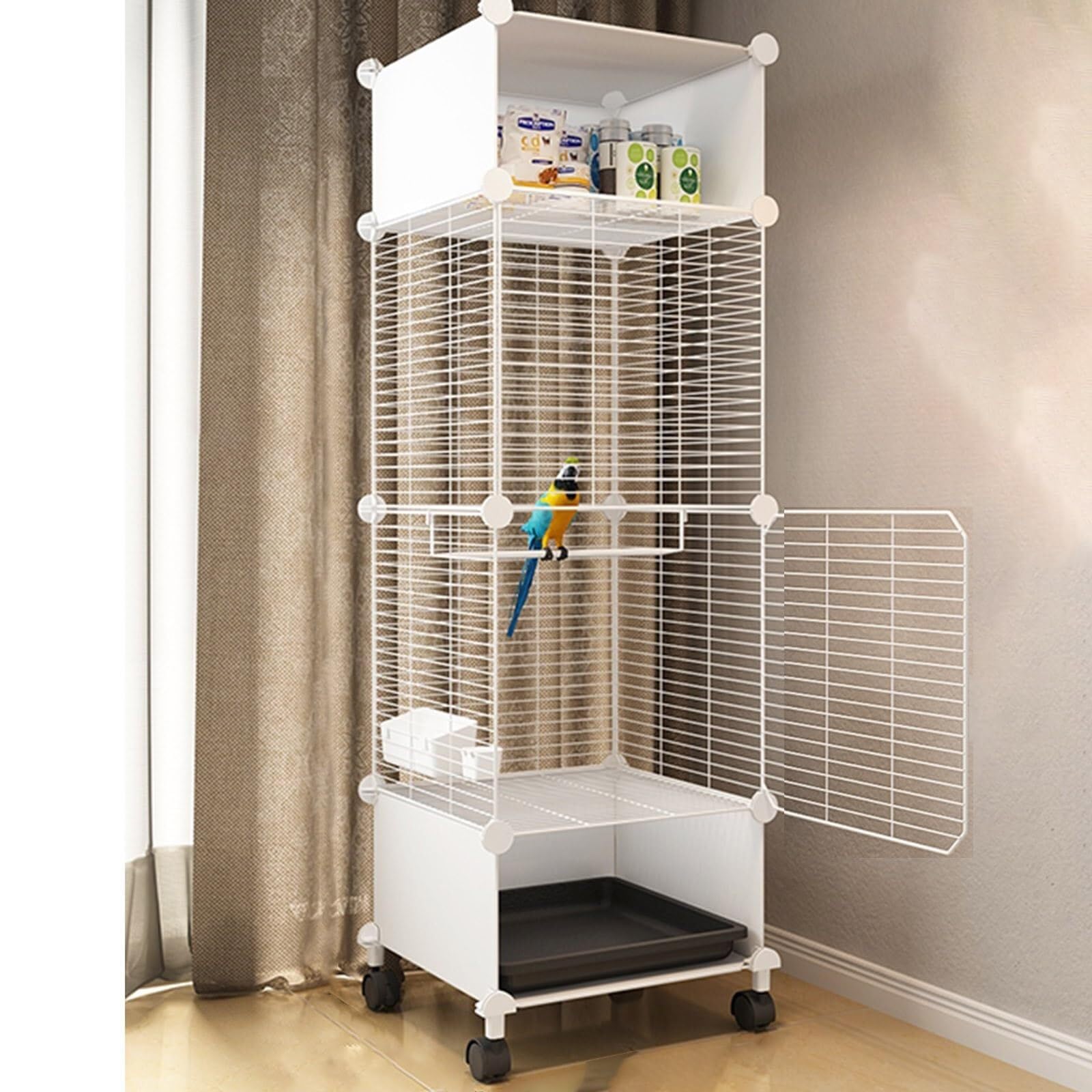 Cage à perroquet pour perruche avec jouet pour oiseaux et support à roulettes amovible de 37 cm
