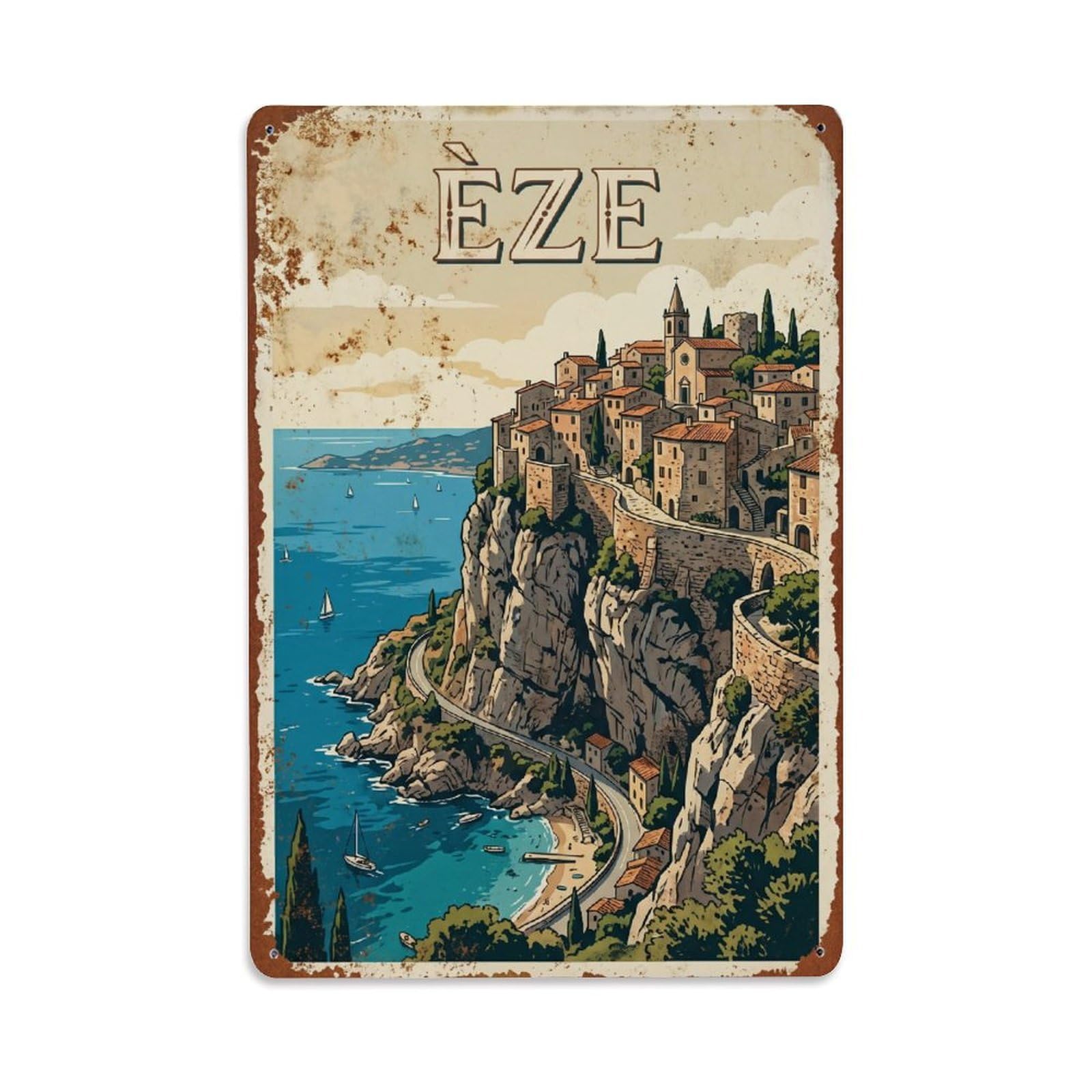 Vintage Travel Eze France Metal Tin Sign