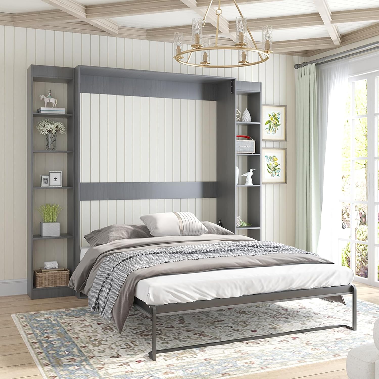 Amazon.com: CECER Queen Size Murphy Wall Bed, Modren Folding Wall Bed ...