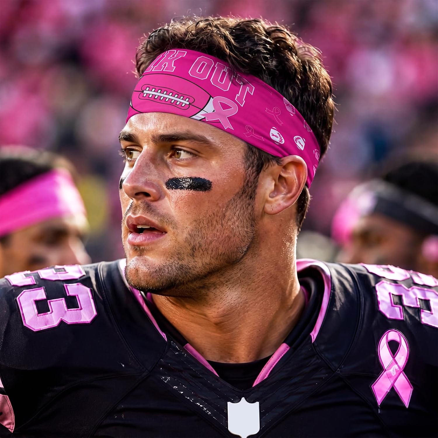 Zeyune 26 Pcs Pink Out Breast Cancer Awareness Football Headbands