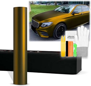 60"x660" 5FTx55FT Bond Gold PET Romance Chrome Vinyl Wrap Auto Car Sticker Decal Film Sheet Bubble Free Air Release Technology with Tool Kit