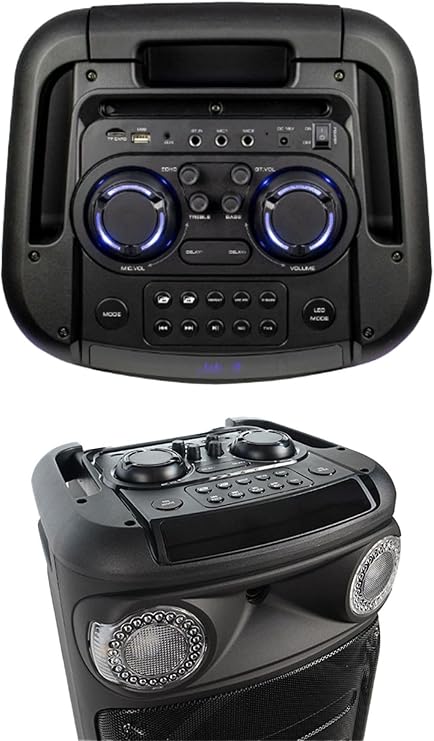 Midex 1200 Watt Taşınabilir Bluetooth Hoparlör, 2 Kablosuz Mikrofon, USB/TF/AUX Girişi, Ekho Özelliği, Uzaktan Kumanda, Siyah