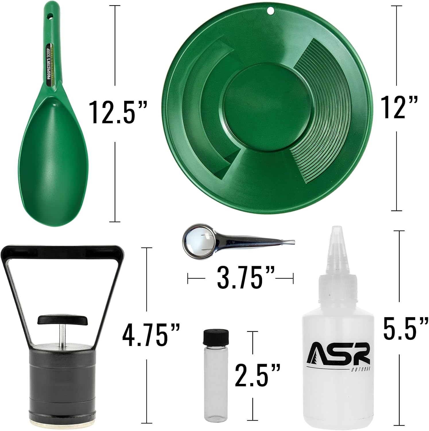 ASR Outdoor Creekside Gold Panning Kit with Drawstring Backpack and Mini Classifiers, 13pc