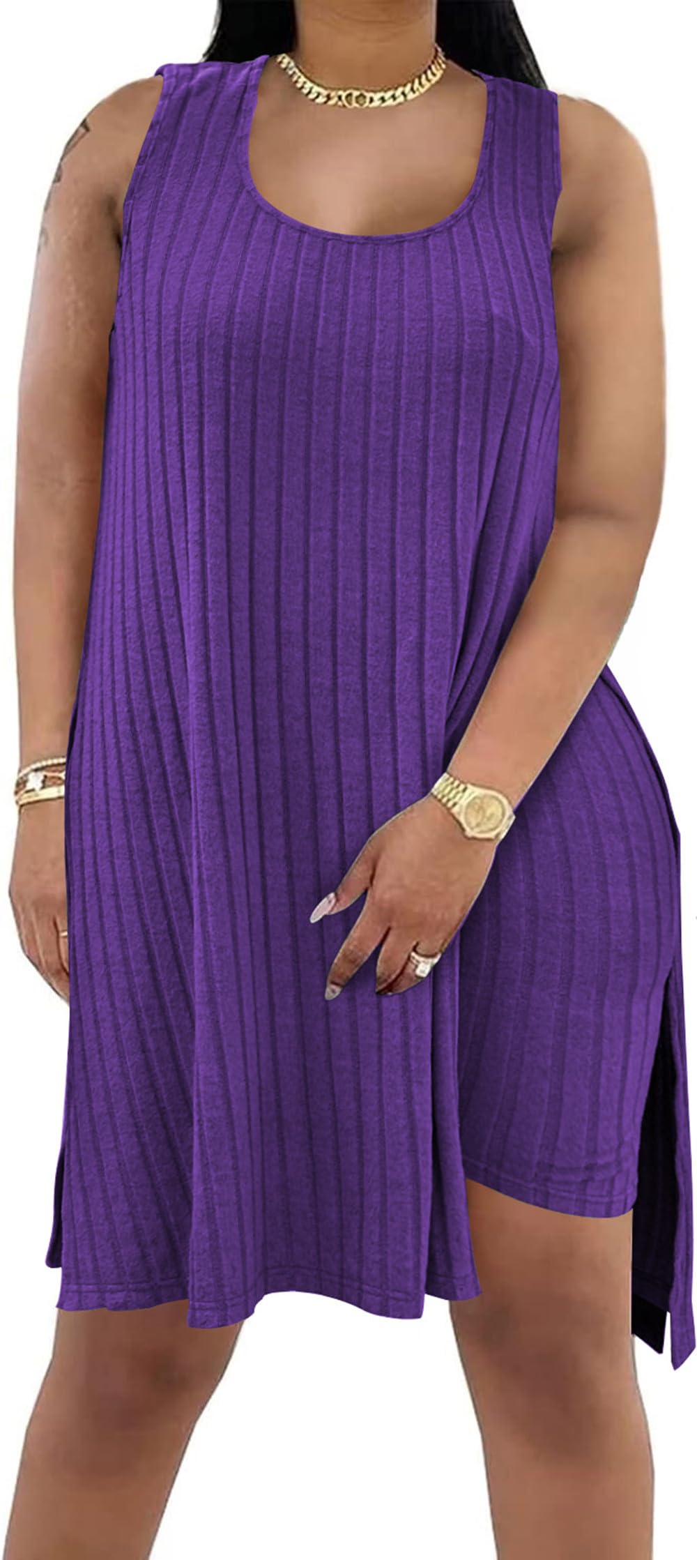 Tycorwd Women's Plus Size Two Piece Outfits Summer Sleeveless Tunic Tops Bodycon Biker Shorts Sweatsuits Sets