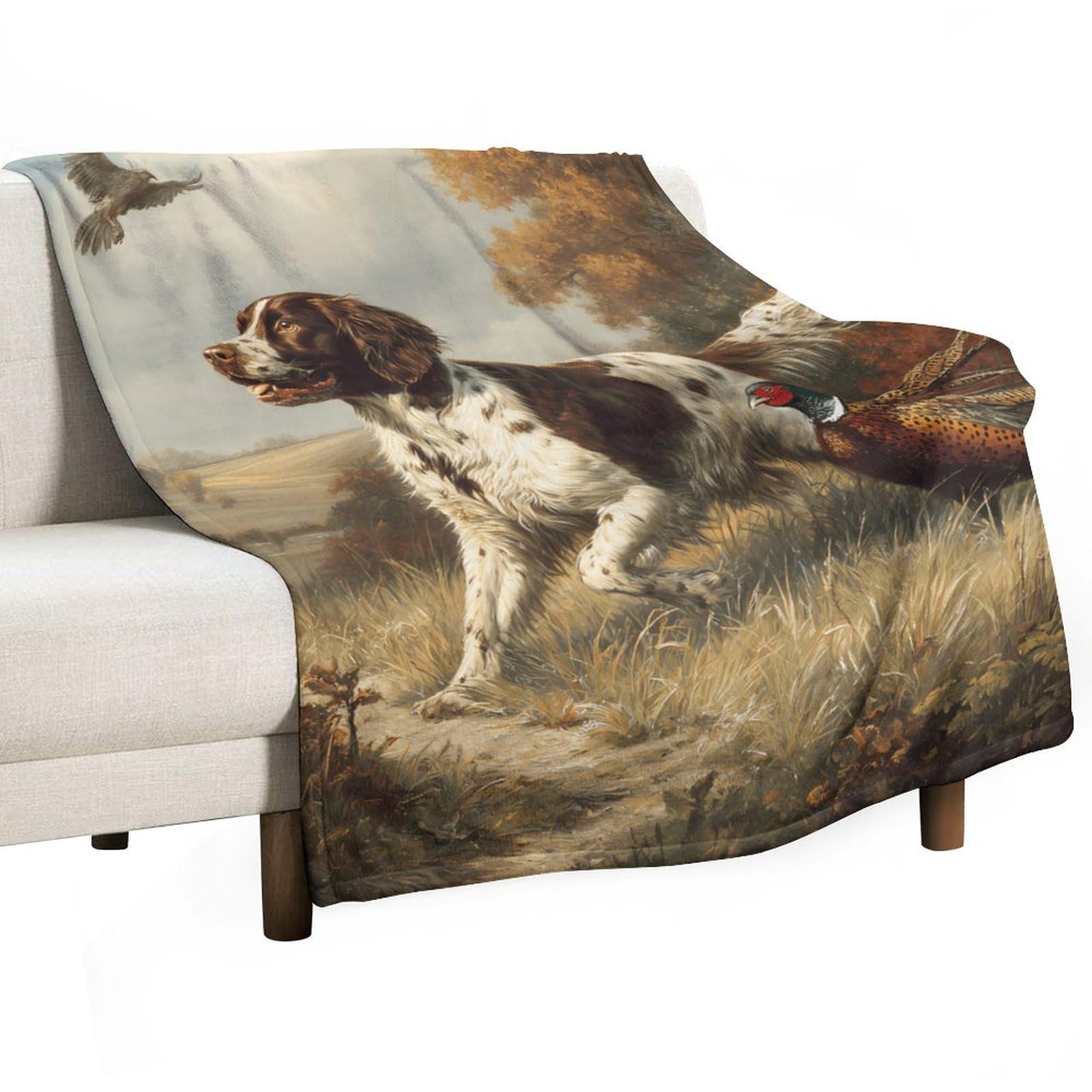 Cgsbngha Style Springer Spaniel Dog Pheasant Hunting Flannel Fleece Blanket Lightweight Soft Throw Blankets For Sofa Couch Bed Chair