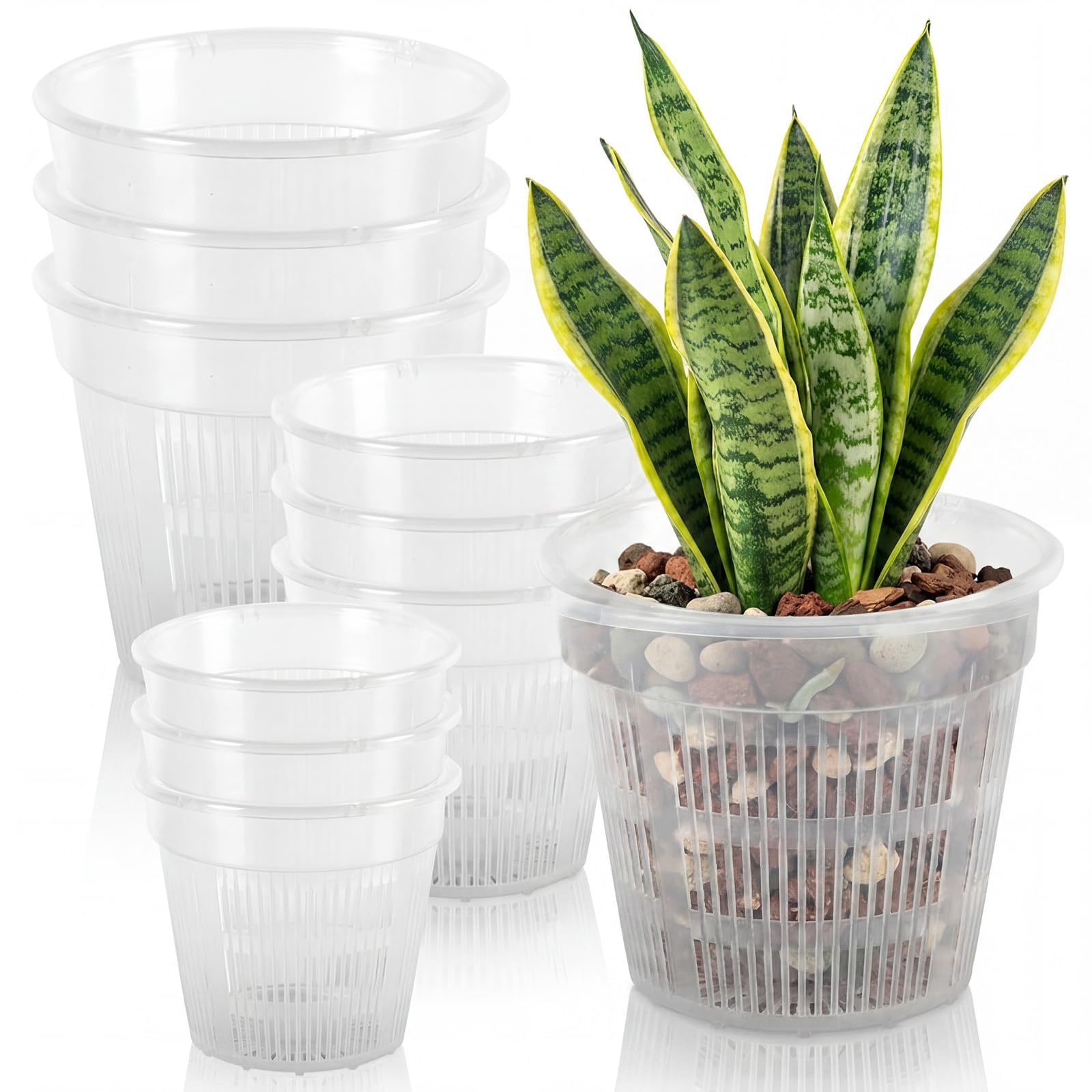 9 Pièces Pots à Orchidées Transparents en Plastique avec Trous de Drainage, 11/14/16 cm, Lot de Pots de Fleur pour Plantes d'Intérieur, Balcon, Bureau et Extérieur