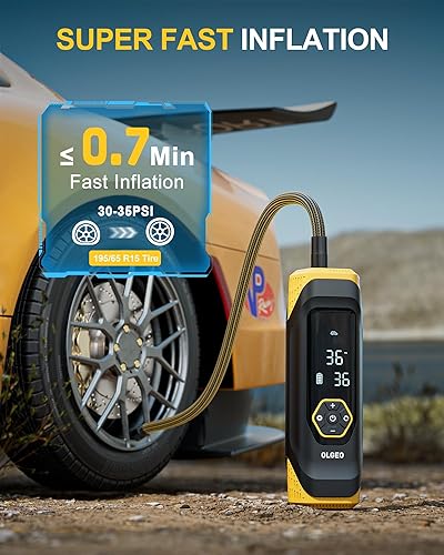 Miniatura 5 de Compresor de aire portátil para inflador de neumáticos, bomba de aire inalámbrica 6 veces más rápida, compresor de aire con medidor de presión,