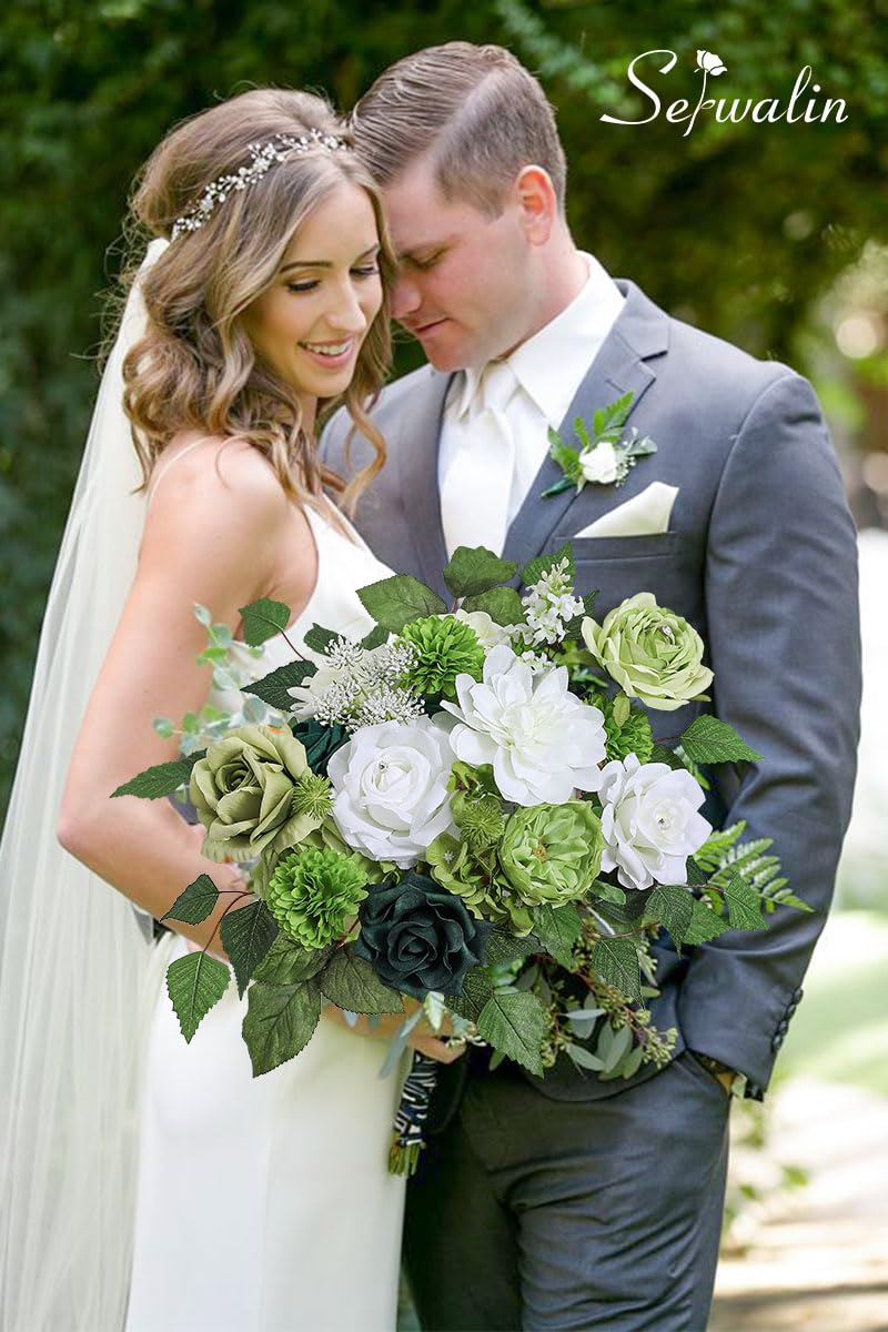 Serwalin Artificial Flowers Fake Silk Flowers Cake Flower White Green Flower for DIY Wedding Bouquets Centerpieces Baby Shower Party Home Decorations - Image 2