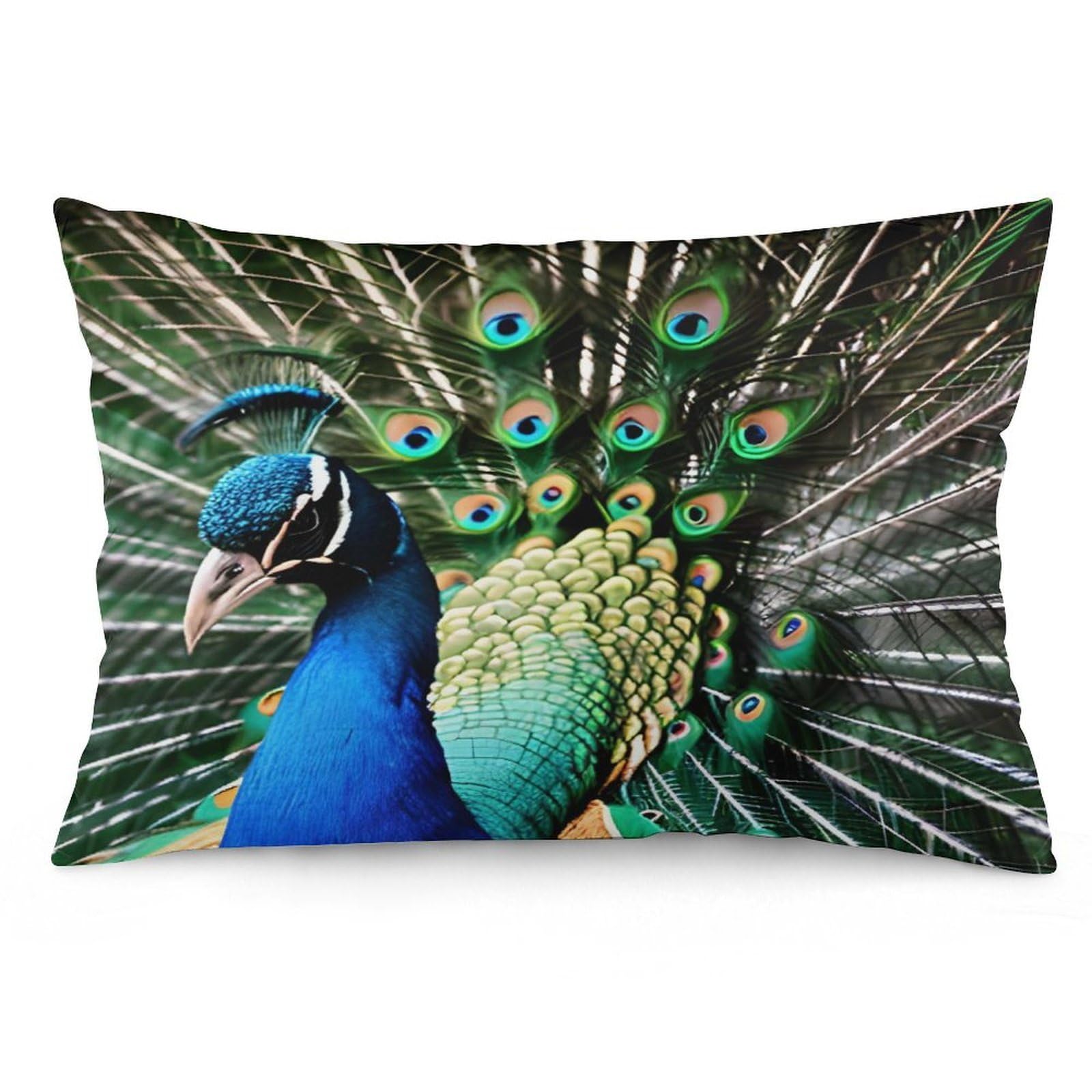 Peacock Throw Pillow Cover Soft Lumbar Pillow Covers with Zipper Breathable Rectangular Cushion Case Polyester Pillow Case Decorative Body Pillow Cover for Couch Bed