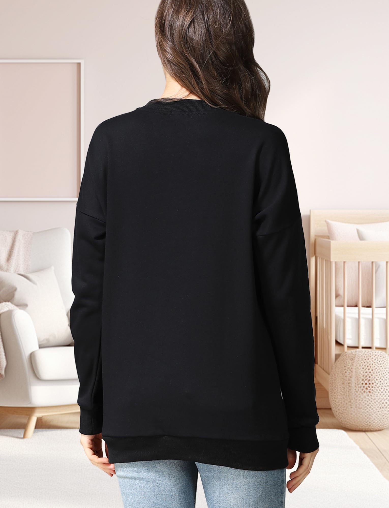 FEOYA Damen Stillshirt Langarm Umstandsshirt Reißverschluss Stillpullover Baumwolle Winter