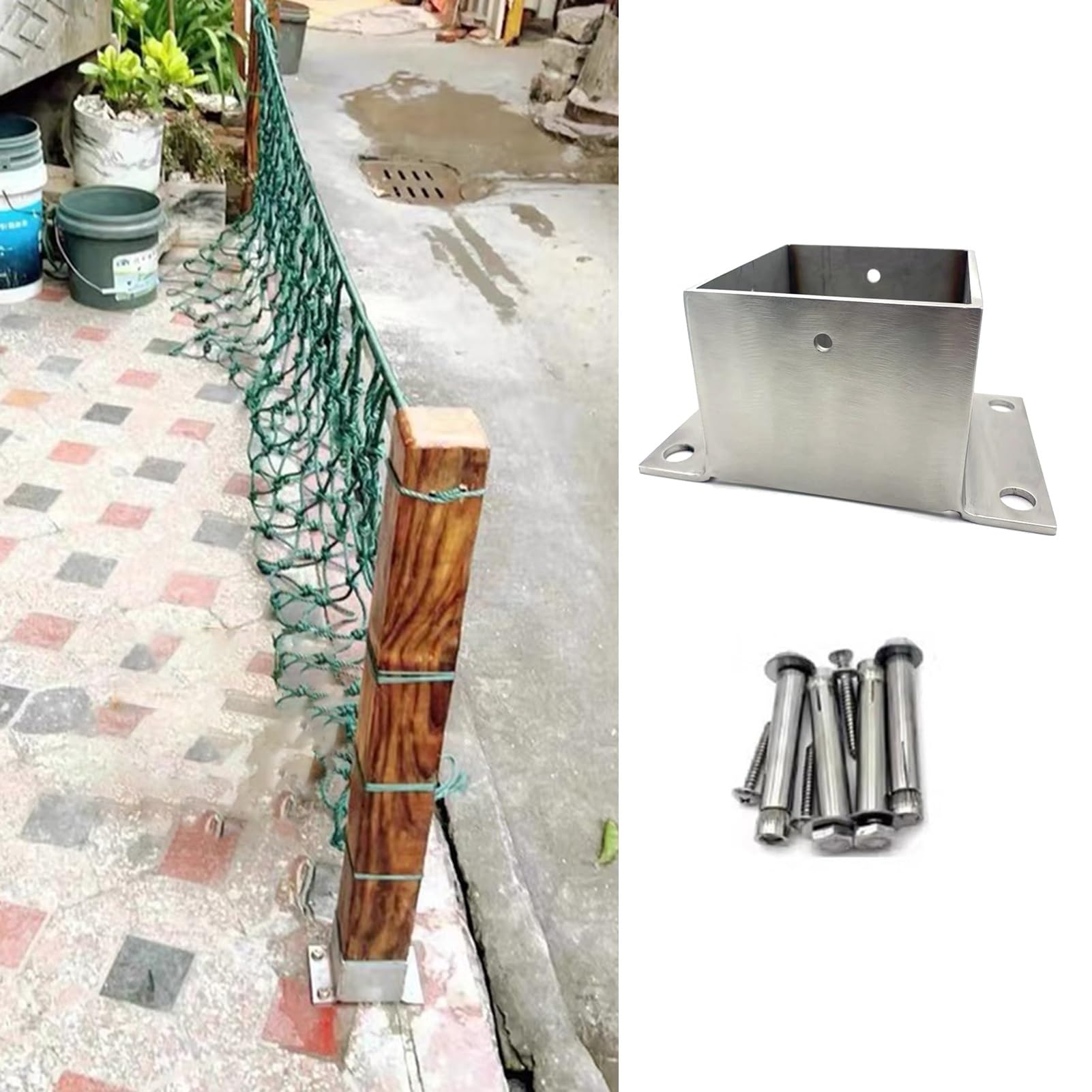 Kwadratowa metalowa podstawa ogrodzeniowa z kotwicą do betonu i śrubami do drewna, zestaw wsporników do balustrad ogrodowych, podwórek, farm, pergoli, skrzynek pocztowych, wytrzymałe zastosowanie na