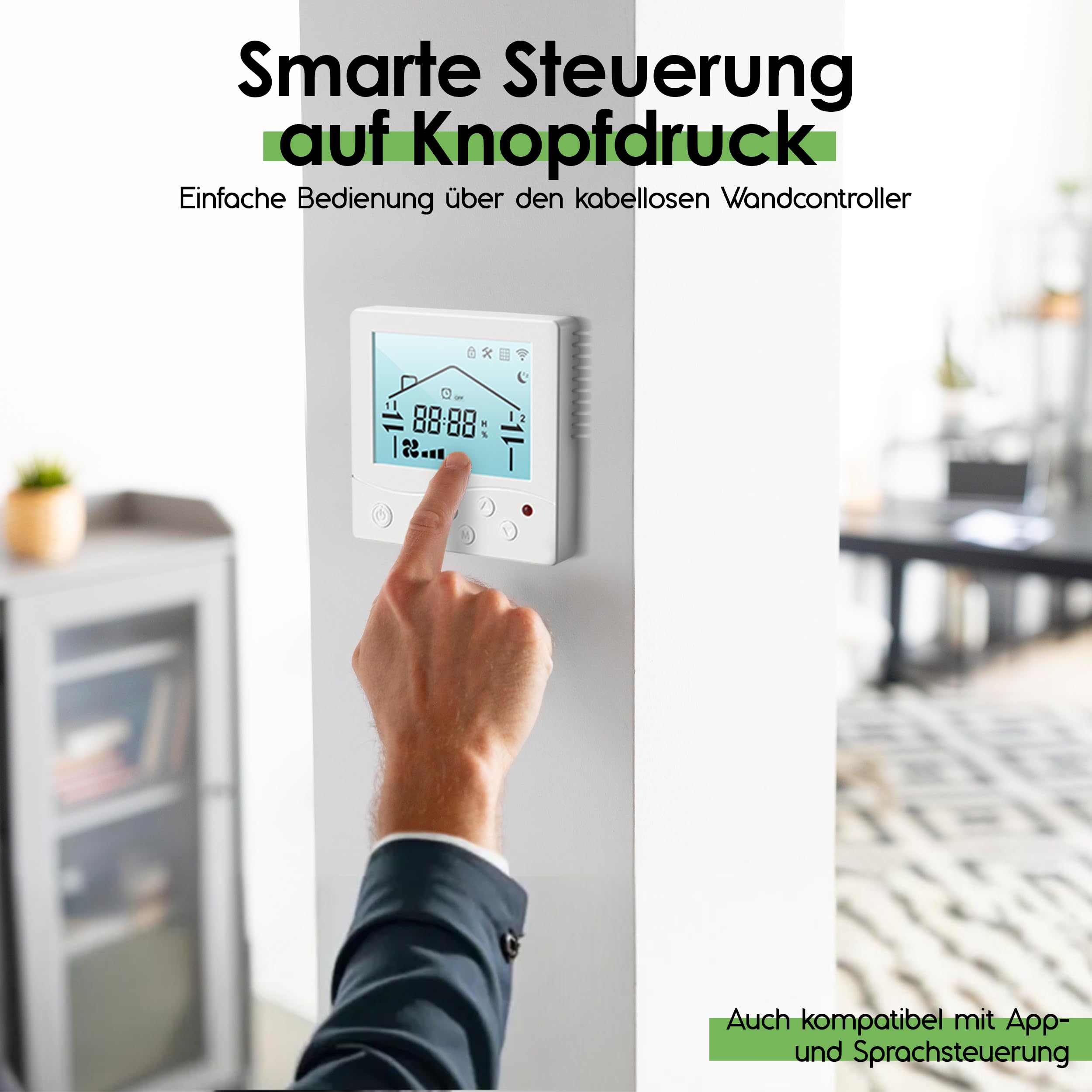 Eco Smart DZ Easy+ - Ventilazione abitativa con controller, 97% di recupero del calore, controllo dell'umidità, Wi-Fi, filtro F7, diametro 160 mm, estremamente silenzioso, classe energetica A, 5