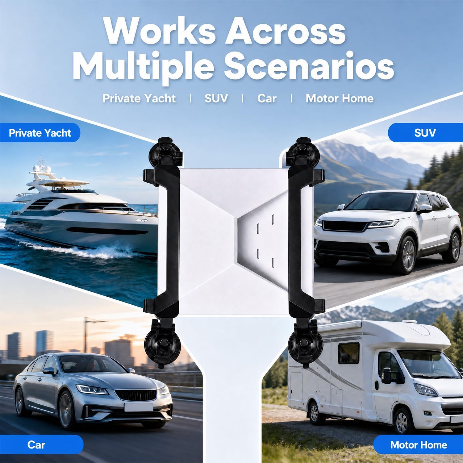 Starlink Mini Suction Cup Mount, ABS Satellite Mounting Kit with 4 Corner Protectors for Car Sunroof Window, Flexible Dual-Use Roof Bracket for RV Truck Boat