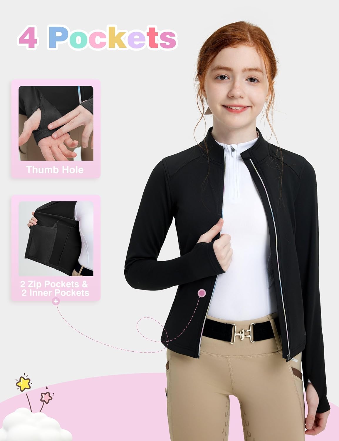 FitsT4 Sports Girls Fleece Equestrian Shirt Horse Riding Jacket Fall Winter Warm Horseback Riding Shirts Athletic Outwear - Image 5