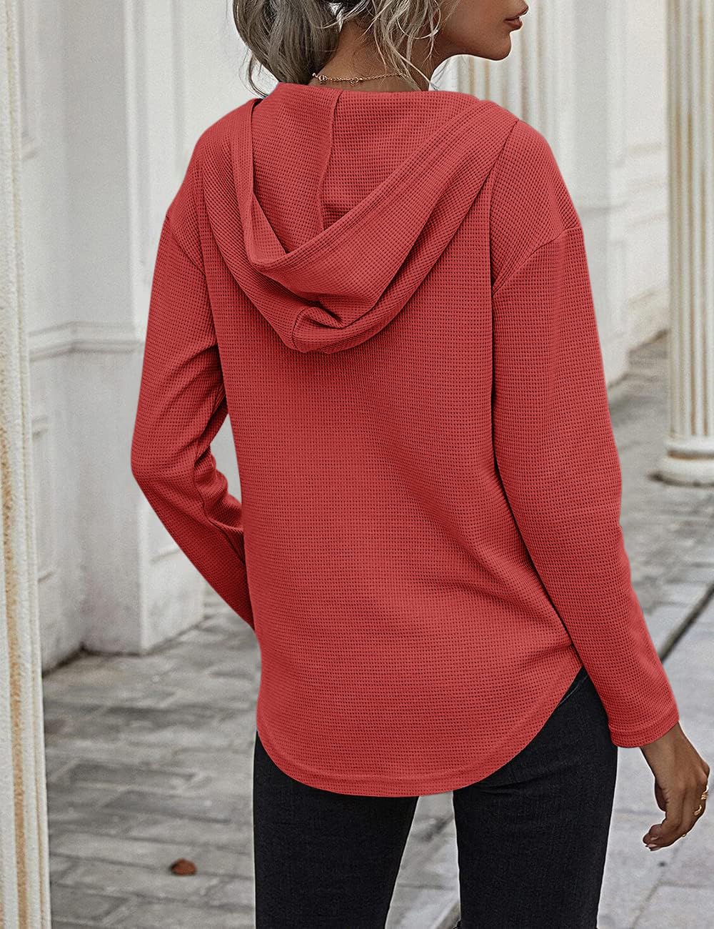 Cuptacc Felpa Donna con Cappuccio 2024 Maglione Scollo A V Autunno Maglia Manica Lunga Camicia Elegante