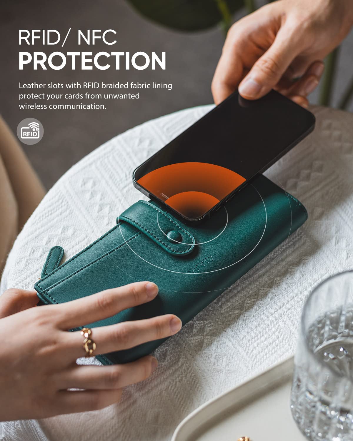 Vulkitty Portafoglio per le donne borsa in pelle di grande capacità RFID blocco carta di credito organizzatore con tasca con cerniera, Verde