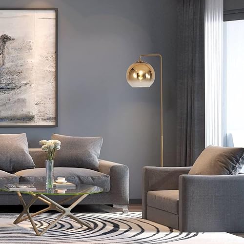 Miniatura 5 de KCO Iluminación contemporánea degradada dorada lámpara de pie con globo de cristal, luz de pie LED de mediados de siglo, poste alto iluminación de