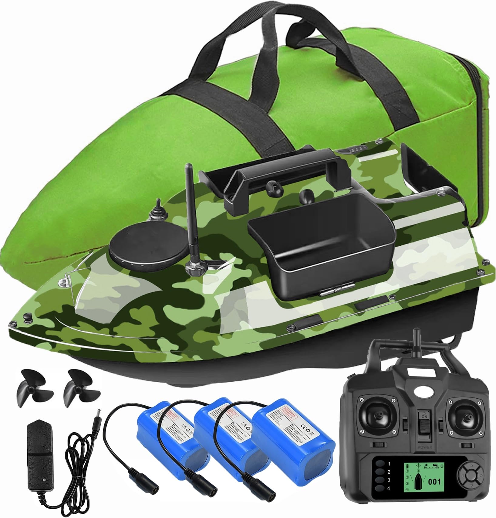12000mah 500M GPS Barco cebador cebo de pesca , 3 bahías de catapulta. barcos cebadores para la pesca de la carpa con gps, 16 puntos de memoria, con bolso, dar antenas, hélices y otros pequeños obsequ