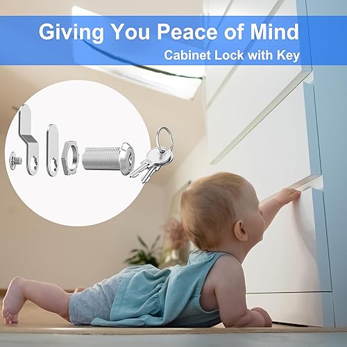 Miniatura 4 de Paquete de 5 cerraduras de gabinete con llave, cerraduras de leva de gabinete de 1-1/8 pulgadas con llave similar, cerradura de RV para puerta