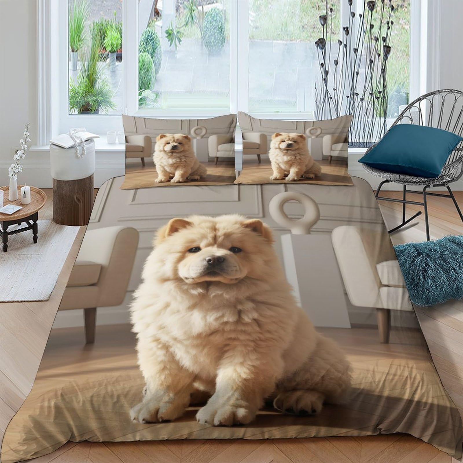Ctjqhvkz Style-8 3D Printed Fluffy Chow Chow Fitted Sheet Microfiber Non-Slip Dog Pattern Mattress Cover For Bedroom Guest Room Decor, Easy Care, Dustproof Single（135X200cm）