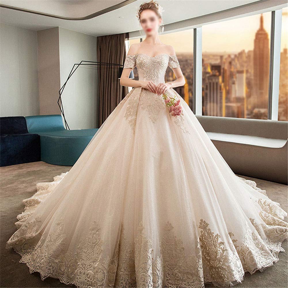 Las Mujeres del Vestido de Novia Tienen Hombros Retro, Delgados Y Elegantes Vestidos Delgados, Vestidos de Novia Tridimensionales, Color de la Foto, l