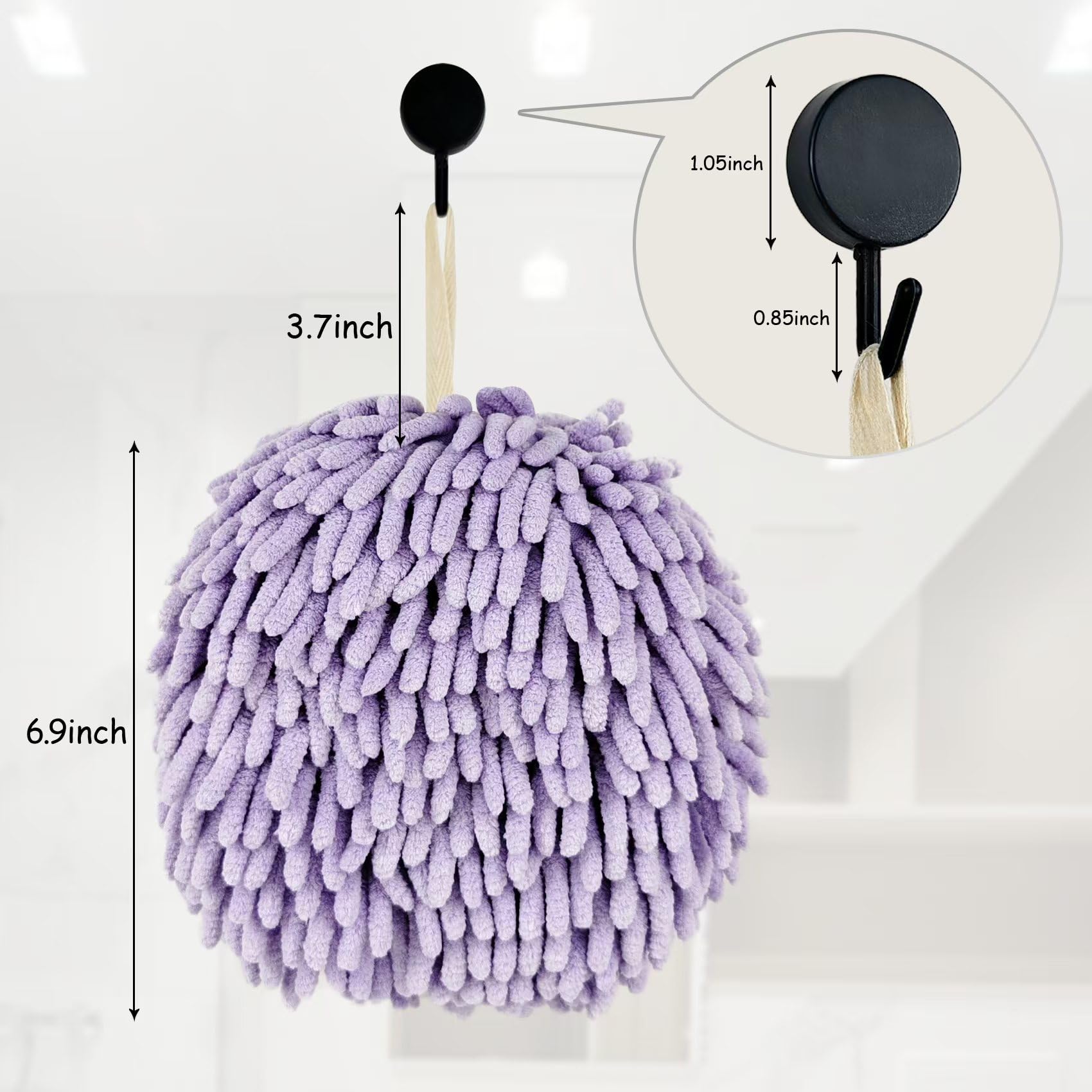 MEETSWEET Fuzzy Ball Hand Towels,Chenille Quick Dry?Set of 3, 6.9 in (Purple)