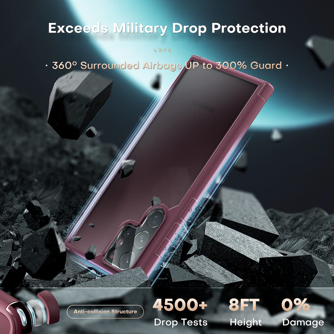 TOCOL Confezione da 1+2 custodie progettate per Samsung Galaxy S22 Ultra con 2 pellicole protettive obiettivo della fotocamera,[goccia di grado militare], Custodia Galaxy S22 Ultra 6.8", prugna
