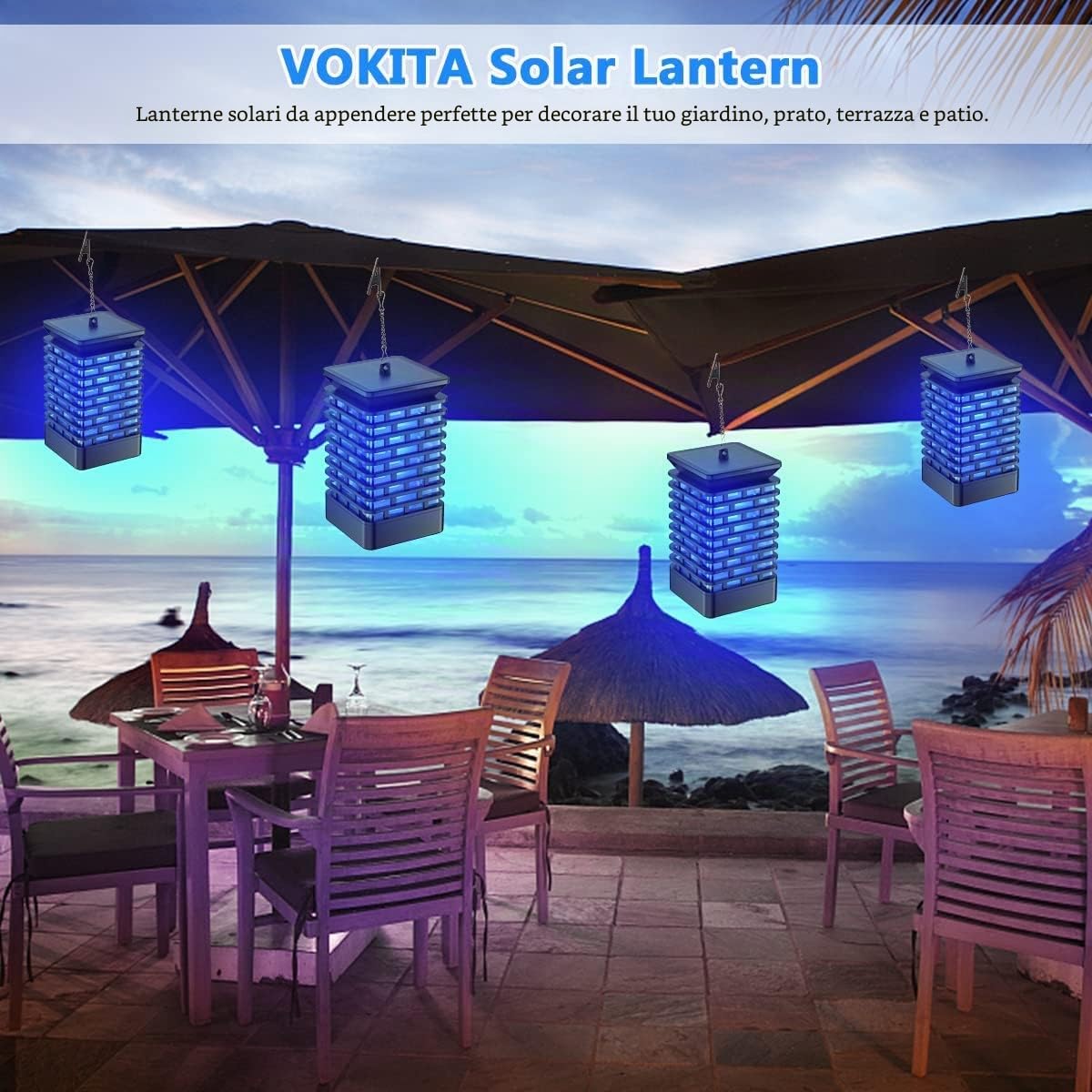2 Pezzi Lanterna Solare da Esterno, Luci a Fiamma Solare, Lampada Solari da Appendere Impermeabile, Lanterne da Esterno per Patio, Giardino, Cortile (Blu)