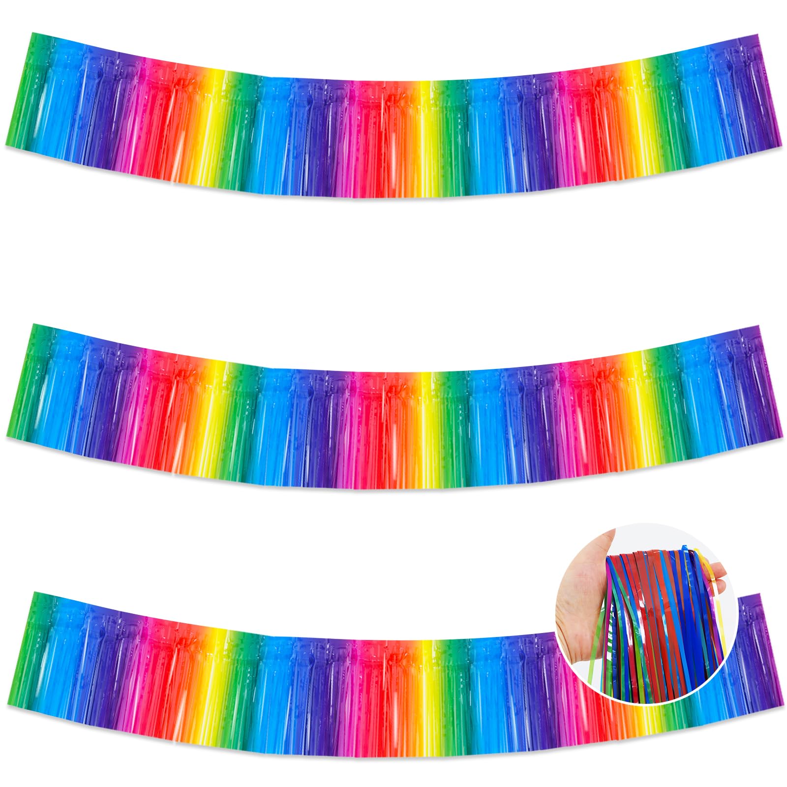 BEISHIDA 3 Pack Deep Macaron Rainbow Foil Fringe Garland Wall Tinsel Banner