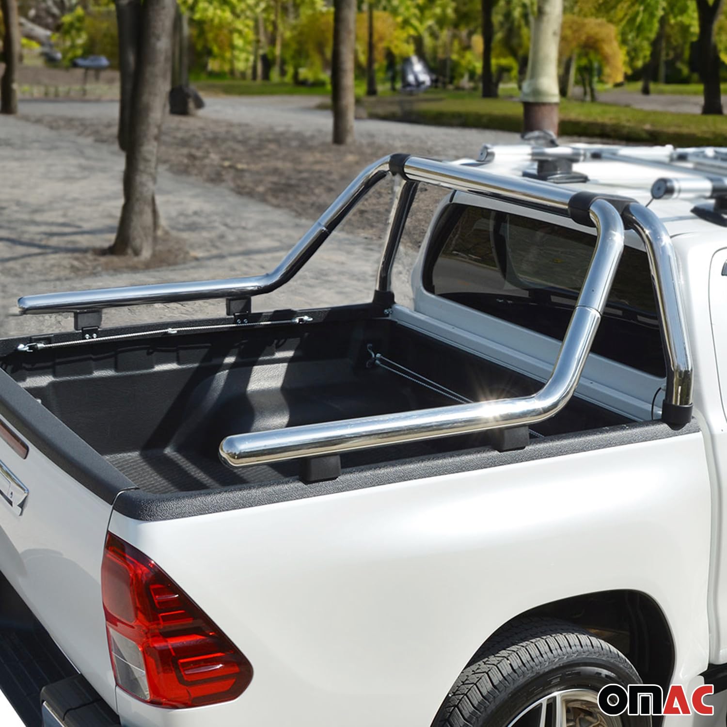 OMAC Überrollbügel Rollbar kompatibel mit Nissan Navara 2006-2015 Gefärbten Stahl Ø76 Silber