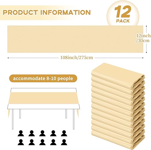 Miniatura 2 de fani Paquete de 12 caminos de mesa color champán de 12 x 108 pulgadas de largo de tela lisa para bodas, banquetes, graduaciones, fiestas de