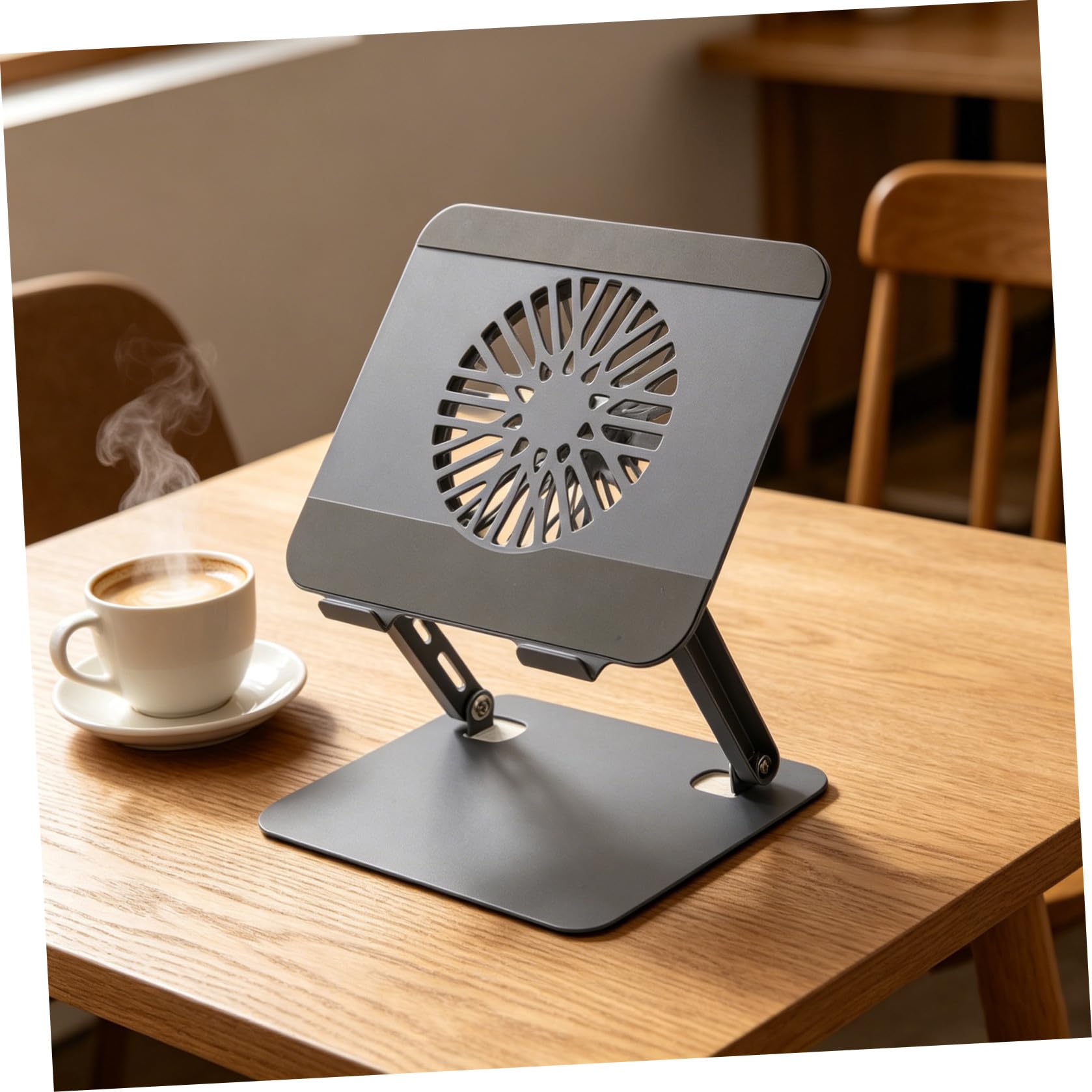 TEHAUX Supporto per Laptop e Tablet con Ventola di Raffreddamento Pieghevole in Acciaio al Carbonio per Ufficio e Scrivania Multidevice Ergonomico